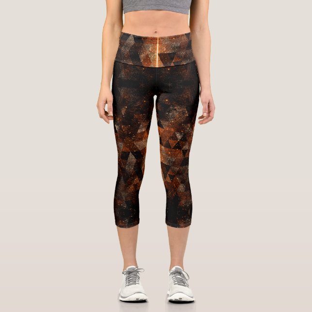 Gold beam in geometric sparkly universe capri leggings (Front)