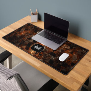 Gold beam in geometric sparkly universe Monogram Desk Mat