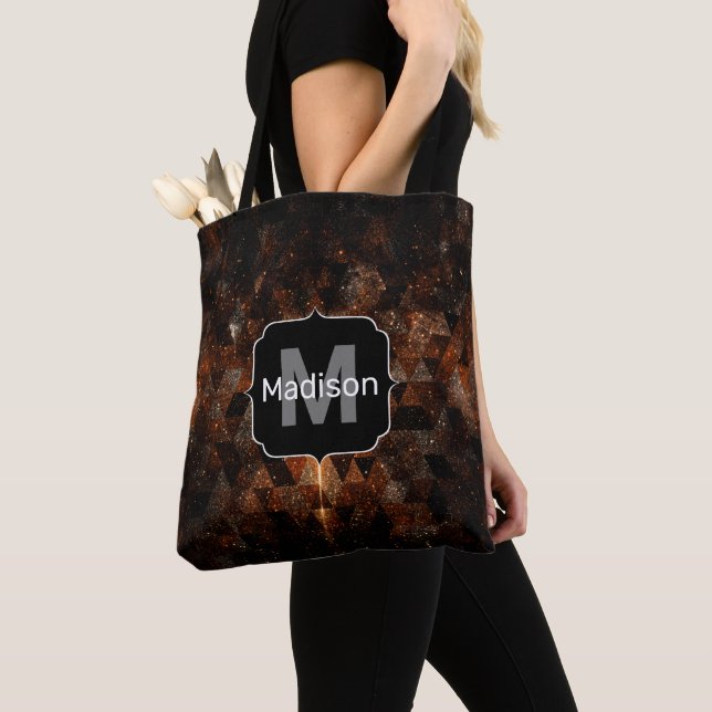 Gold beam in geometric sparkly universe Monogram Tote Bag (Close Up)