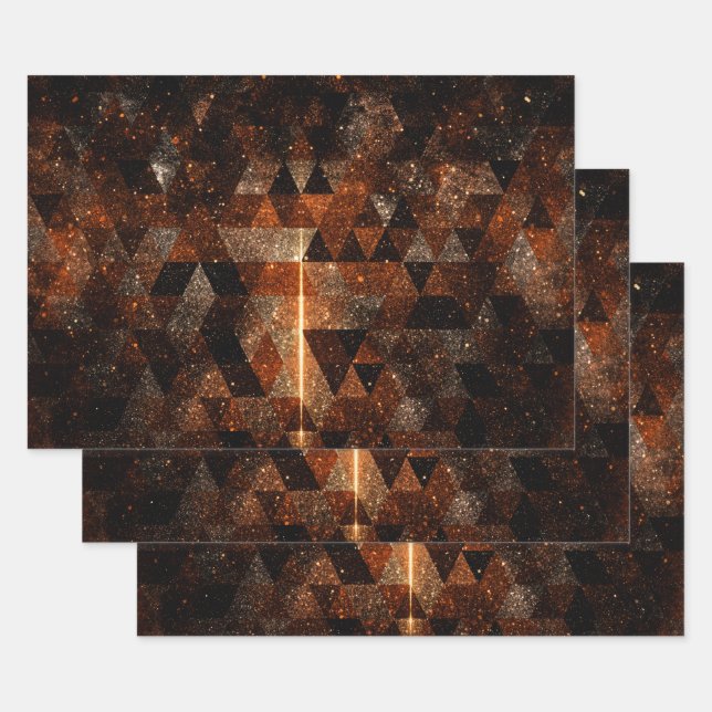 Gold beam in geometric sparkly universe  wrapping paper sheet (Set)
