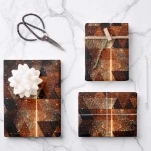 Gold beam in geometric sparkly universe  wrapping paper sheet