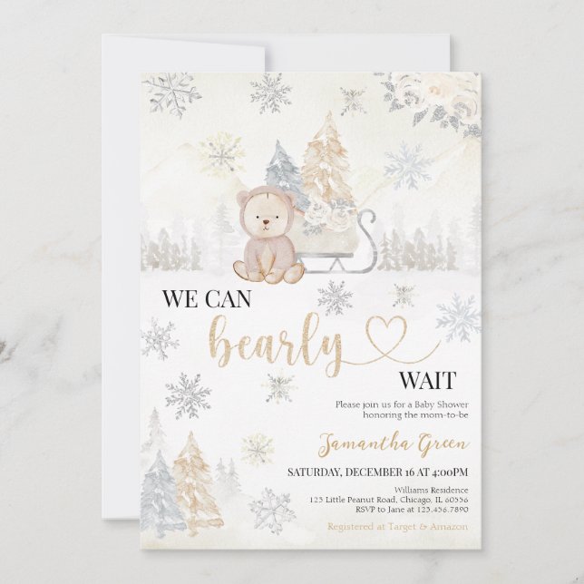 Gold Bear Baby Shower Invitation (Front)