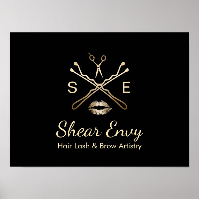 Gold Beauty Salon Logo Makeup Artist Hair Stylist Poster (Front)
