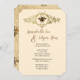 Gold Bee and Honeycomb Ornamental Invitation
