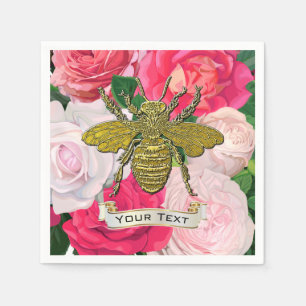 Gold Bee and Roses Personalise  Napkin