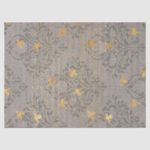 Gold Bee and Scroll Decoupage Tissue Paper