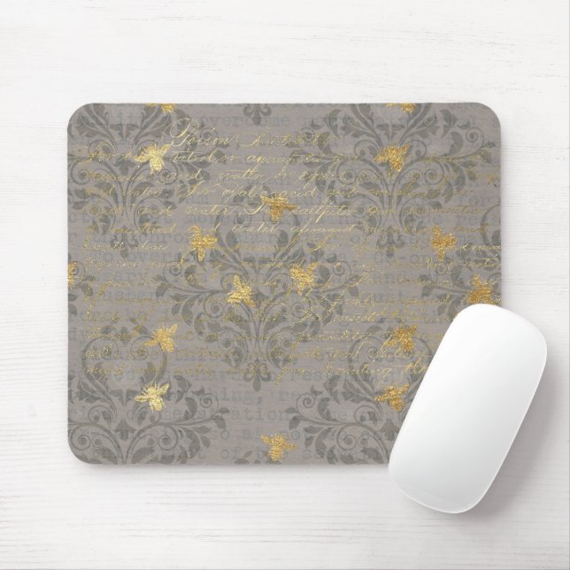 Gold Bee and Scroll Mouse Mat (With Mouse)