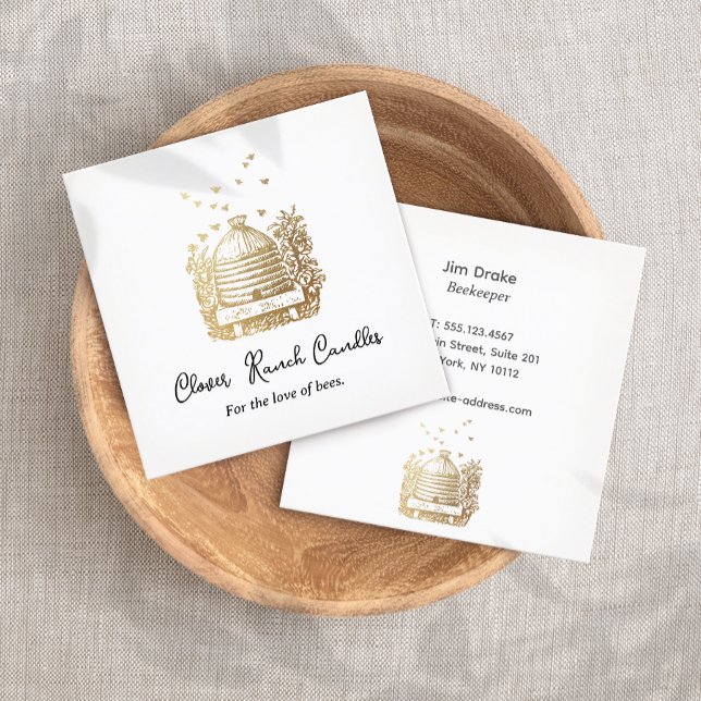 Gold Bee Beehive Beekeeping Apairy  Square Business Card (Creator Uploaded)