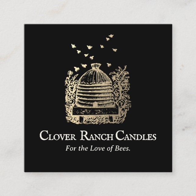 Gold Bee Beehive Beekeeping Apairy  Square Business Card (Front)