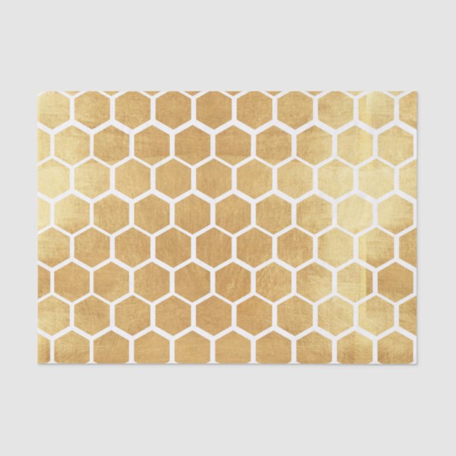 Gold bee cube pattern,Gold, bee cube, pattern, fau Tissue Paper (Front)