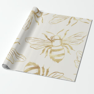 Gold Bee Design, on Cream Background. Wrapping Paper