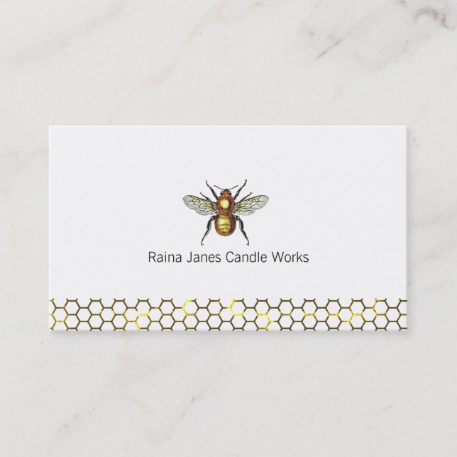 Gold Bee Honeycomb Beekeeper Honey Apiary Business Card (Front)