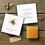 Gold Bee Honeycomb Honeybee Beekeeper Apiary Square Business Card<br><div class="desc">This elegant rustic golden bee logo honeybee beekeeper business card features a golden decorated bee illustration against a yellow gold honeycomb. A pretty style for an apiary.</div>