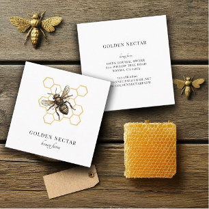 Gold Bee Honeycomb Honeybee Beekeeper Apiary Square Business Card