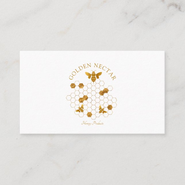 Gold Bee Honeycomb Logo Beekeeper Honey Products Business Card (Front)