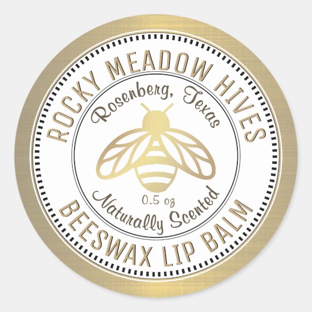 Gold Bee Logo Apiary Hive Product Label Lip Balm (Front)