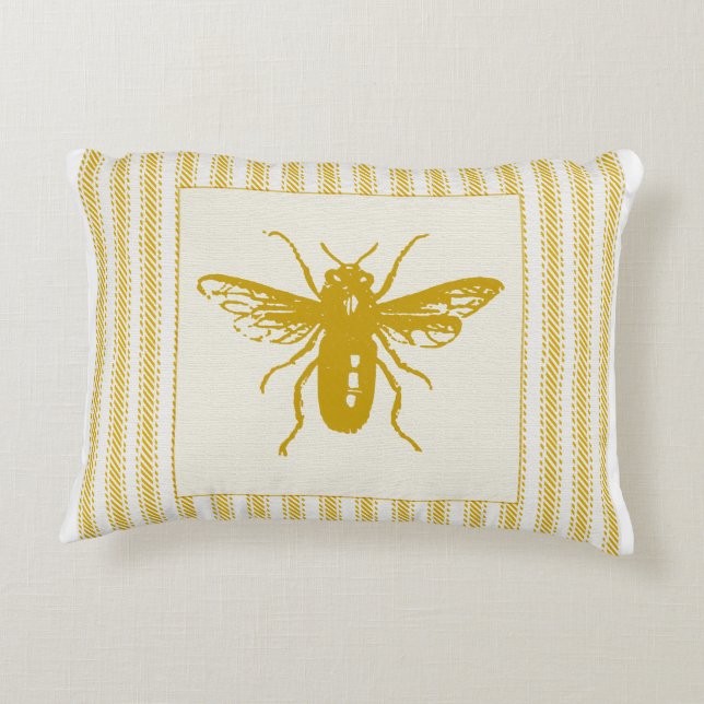 Gold Bee with Ticking Decorative Cushion (Back)