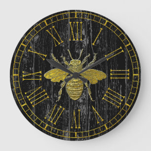 Gold Bee Your Color Background Large Clock
