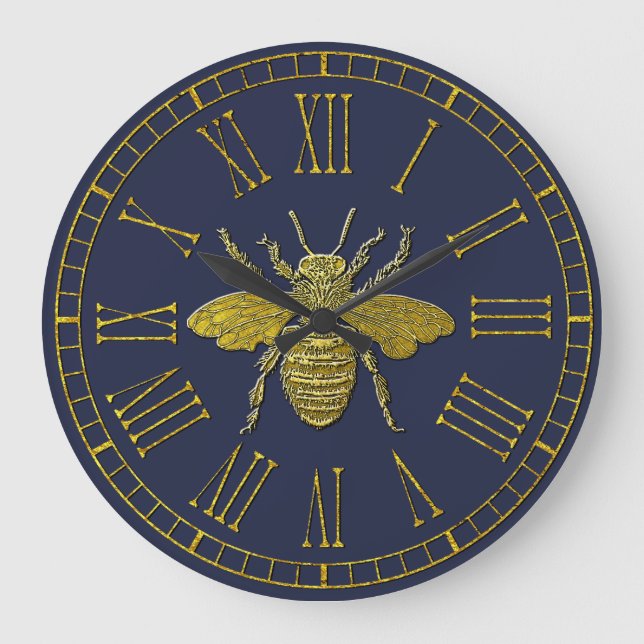 Gold Bee Your Colour Background Large Clock (Front)