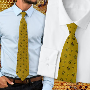 Gold Bees Patterned Neck Tie