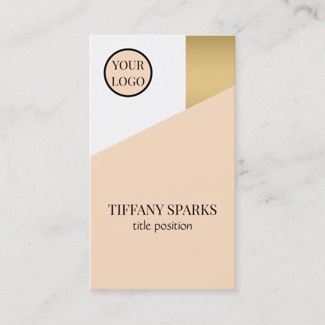 Gold Beige And White Business Card (Front)