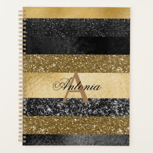 Gold Beige Black Stripes of Glitter  Planner
