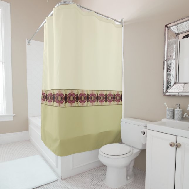 Gold Beige Burgundy Shower Curtain (In Situ)