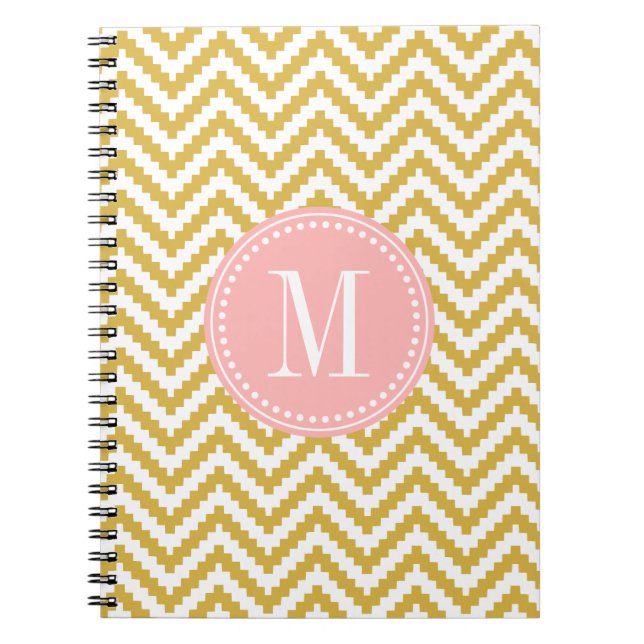 Gold Beige Chevron Aztec Tribal Personalised Notebook (Front)