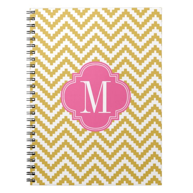 Gold Beige Chevron Aztec Tribal Personalised Notebook (Front)