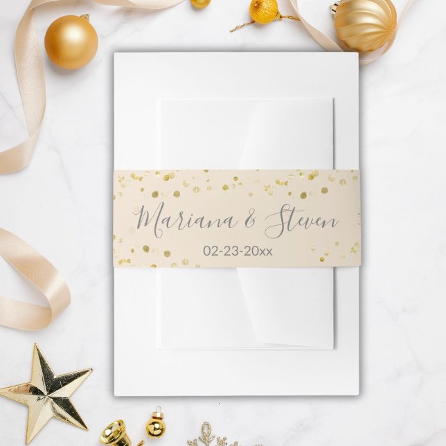 Gold Beige Christmas Wedding Invitation Belly Band (Creator Uploaded)