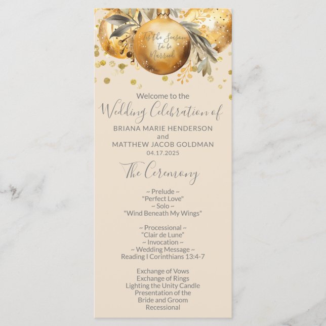 Gold Beige Christmas Wedding Program Programme (Front)
