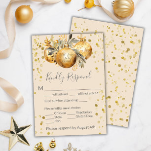 Gold Beige Christmas Wedding RSVP Card