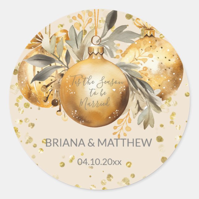 Gold Beige Christmas Wedding Seal Round Stickers (Front)