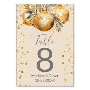 Gold Beige Christmas Wedding Table Number