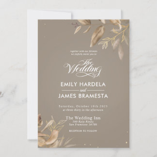 Gold Beige Floral Watercolor Budget Wedding Invitation