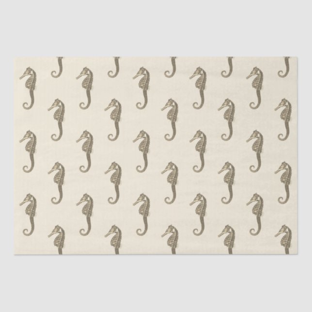 Gold Beige Marine Life Seahorse Pattern Tissue Paper (Front)