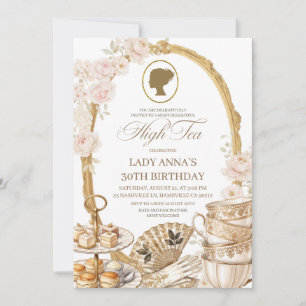 Gold Beige Regency High Tea Birthday party Invitation