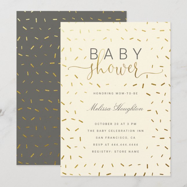 Gold & Beige Sprinkle Gender Neutral Baby Shower Invitation (Front/Back)