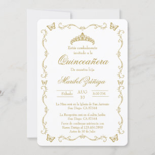 Gold beige w/wreath Quinceanera invitation