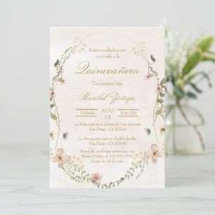 Gold beige w/wreath Quinceanera invitation