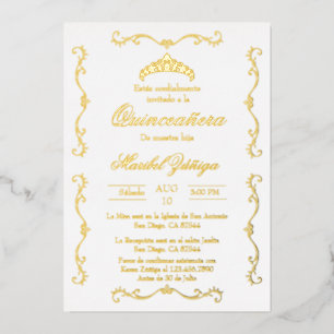 Gold beige w/wreath Quinceanera invitation Foil In