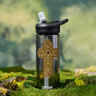Gold Bejeweled Celtic Style Cross  Water Bottle