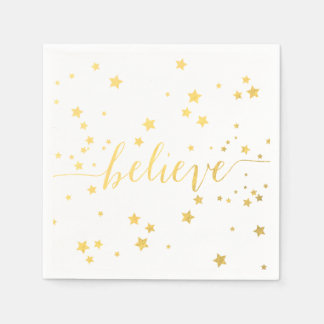 Gold Believe Handwriting 2 | Holiday Paper Napkins