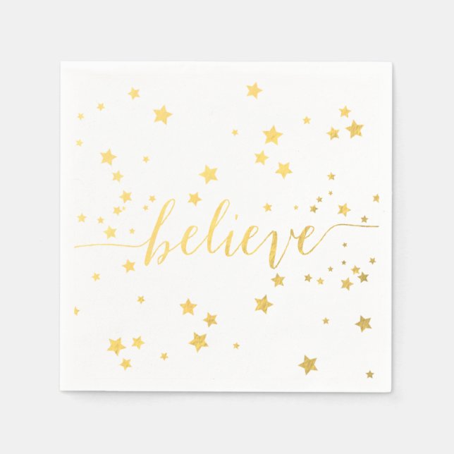 Gold Believe Handwriting 2 | Holiday Paper Napkins (Front)