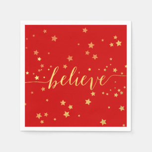 Gold Believe Handwriting 4 Holiday Paper Napkins