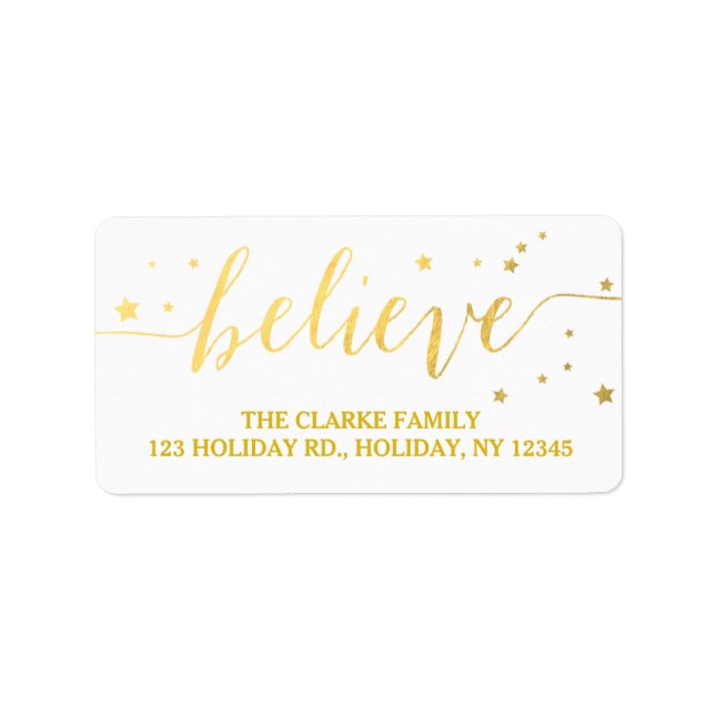 Gold Believe Handwriting | Holiday Address Label (Front)