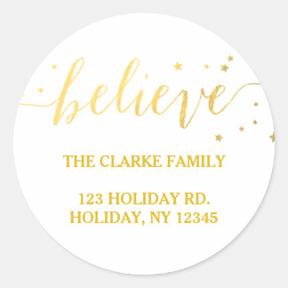 Gold Believe Handwriting | Holiday Address Sticker