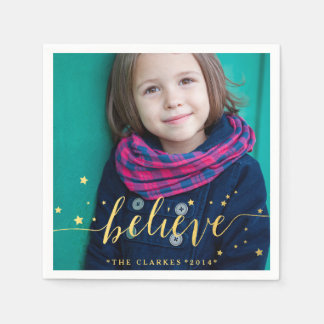 Gold Believe Handwriting | Holiday Paper Napkins