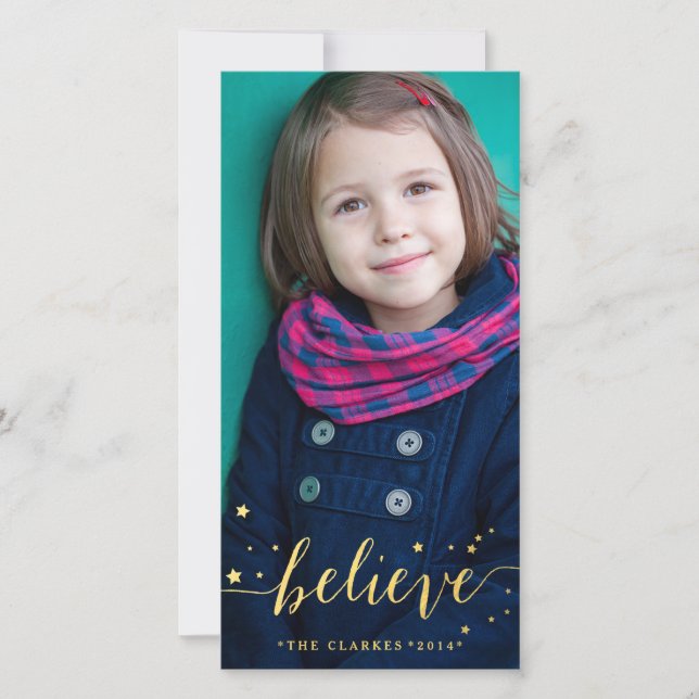 Gold Believe Handwriting | Holiday Photo Card (Front)