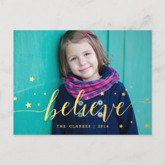 Gold Believe Handwriting | Holiday Photo Postcard